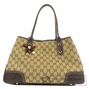 Gucci GG Princy Tote Bag beige ebony canvas brown leather